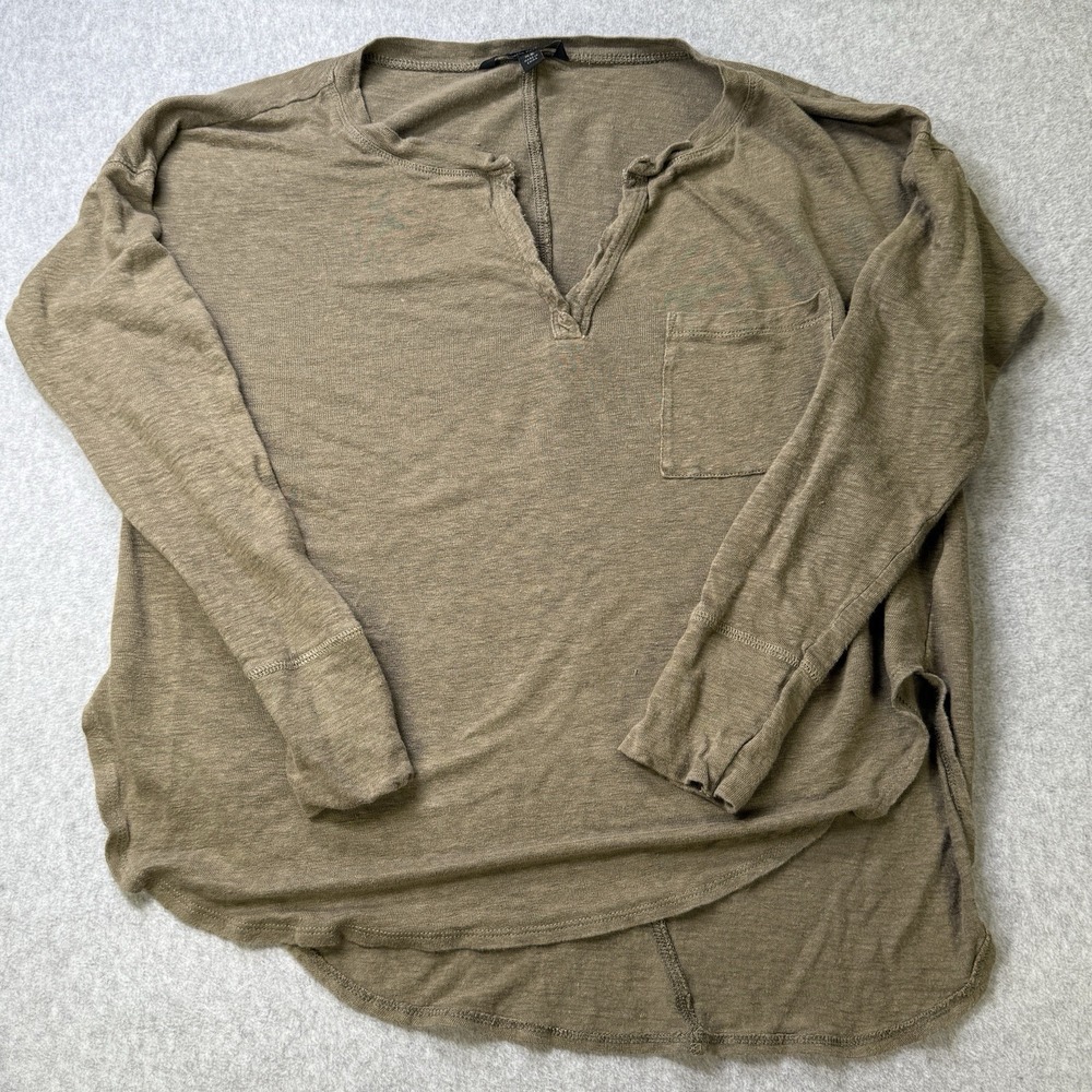 Banana Republic Women's Henley Long Sleeve Asymmetrical Hem Top Olive XS‎